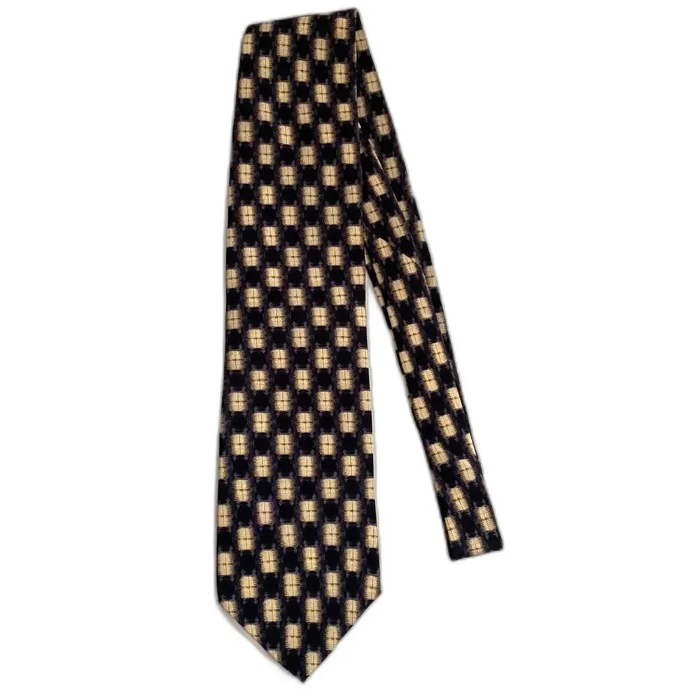 John‎ Henry 100% Silk Tie Black Cream Check Print